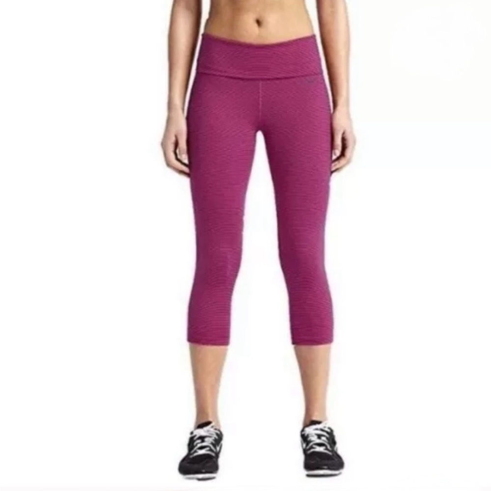Nike Dri-Fit Legend 2.0 Foldover Crop Leggings Pink Striped Small NWOT